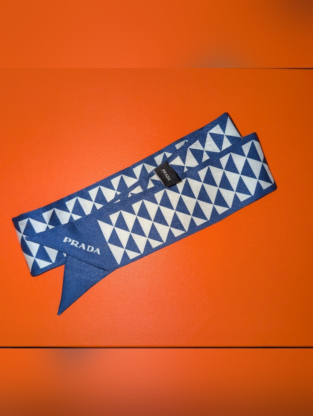 Blue Silk Skinny Scarf Twilly Geometric Hair Scarf Coastal Clean Girl Prada